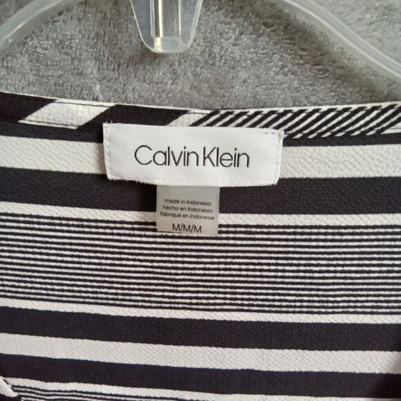 Calvin Klein Women Medium Black And White Striped Short Sleeve Pullover Zip... - Picture 6 of 8